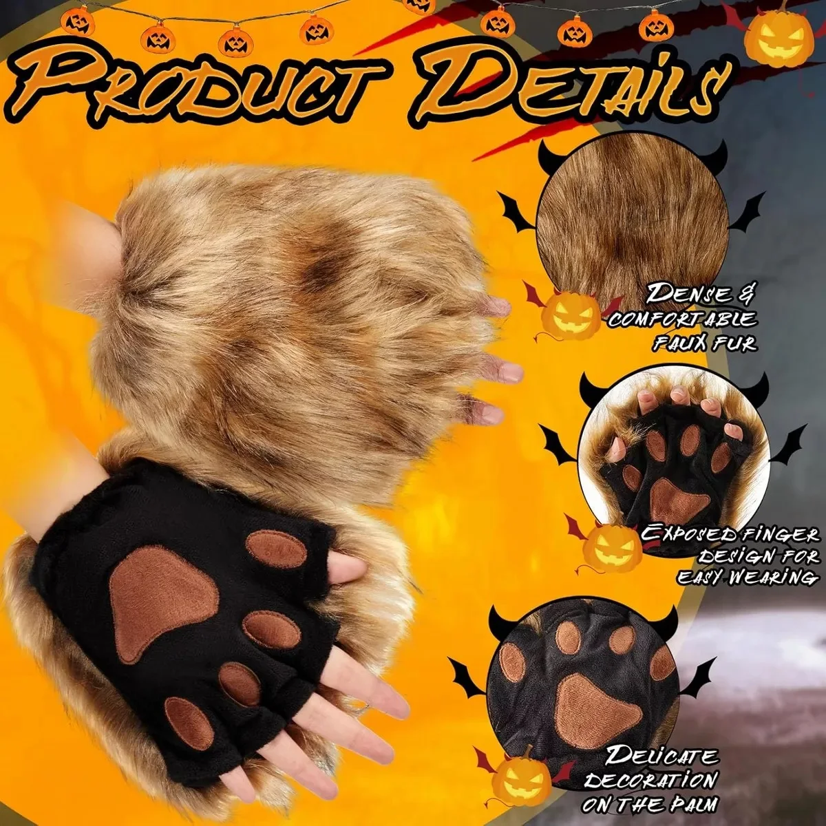 

Wolf Furry Paw Gloves Faux Fur Cat Fingerless Mittens Winter Warm Cosplay Halloween Fancy Party Costume Fursuit Accessories