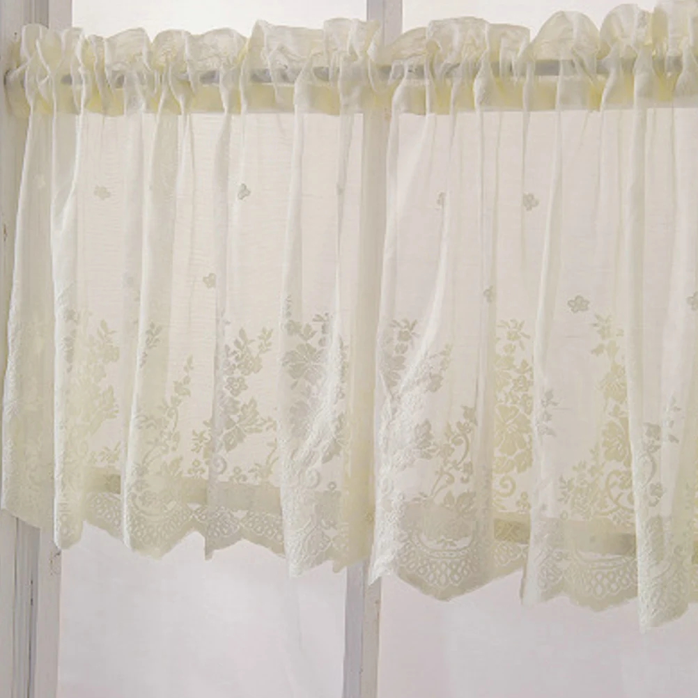 

Half Curtain Lace Short Style Window Decoration 137x61cm Beige Light Transmission Kids Room Kitchen Balcony Short Curtain