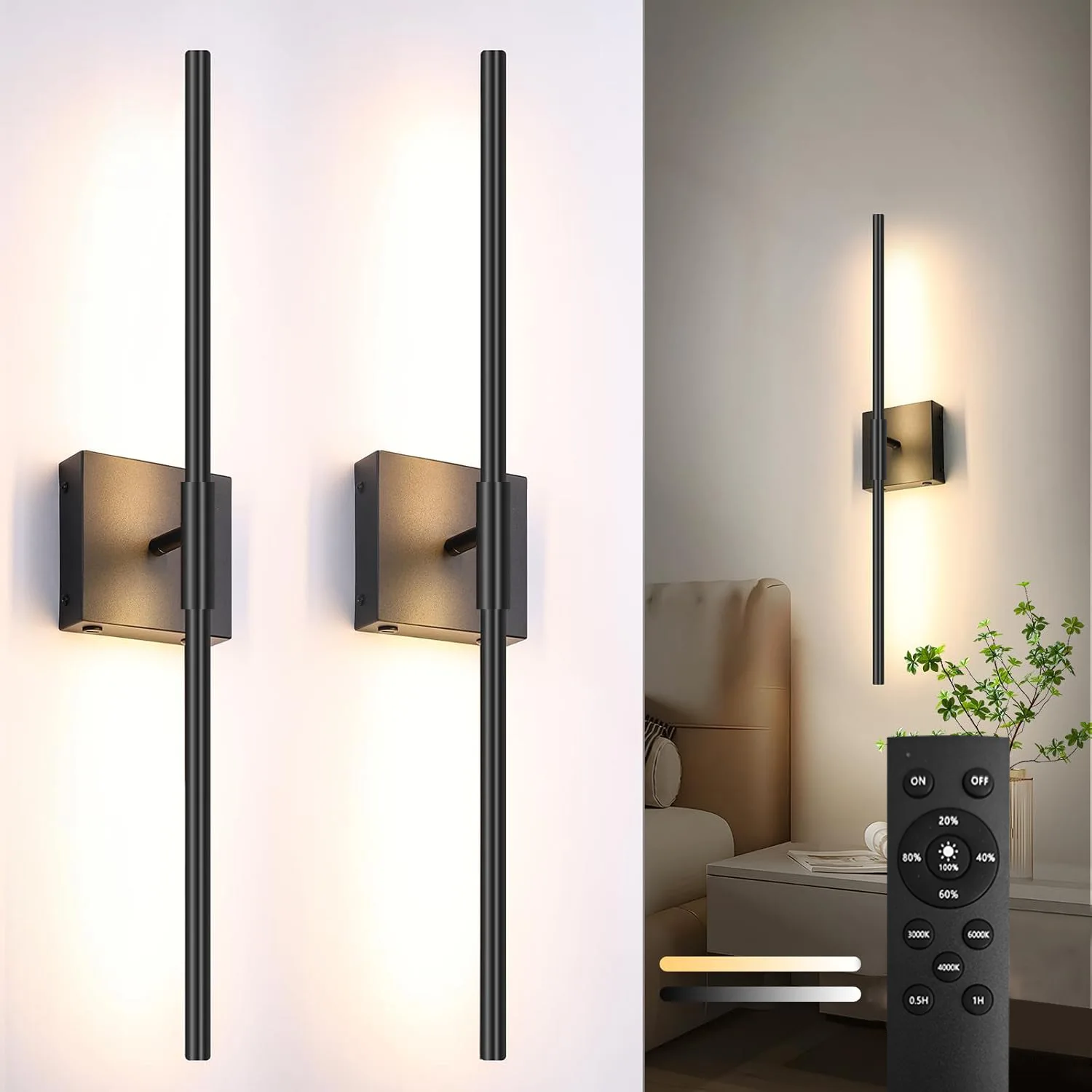 

Remote Control Rechargeable Long Wall Lamp Sofa Background Living Room Bedroom Bathroom Rotatable Minimalist Strip Wall Sconce