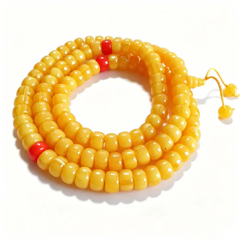 Golden Simulent Beeswax MILA Prayer Malas Necklace 12X8mm BRO682