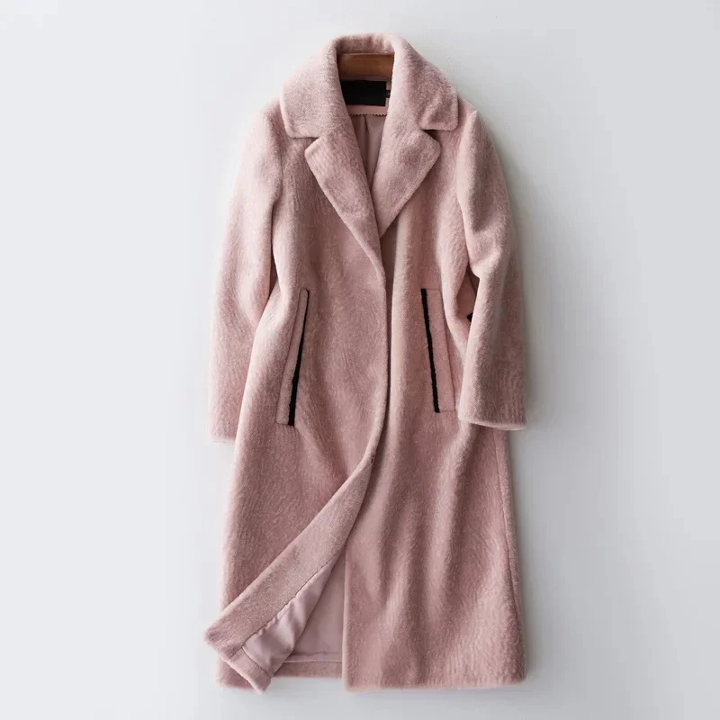 Vera pelliccia cappotto autunno inverno giacca abbigliamento donna 2024 coreano Vintage rosa Shearling sottile lana lunga ZT1363