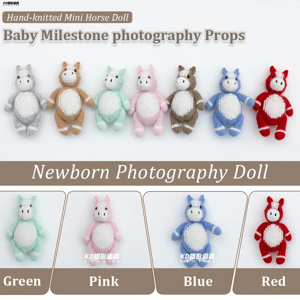 

Soft Knit Horse Plush Doll for Newborn Photography Handmade Knitted Mini Horse Dolls Studio Professional Photo Shoot Accessories