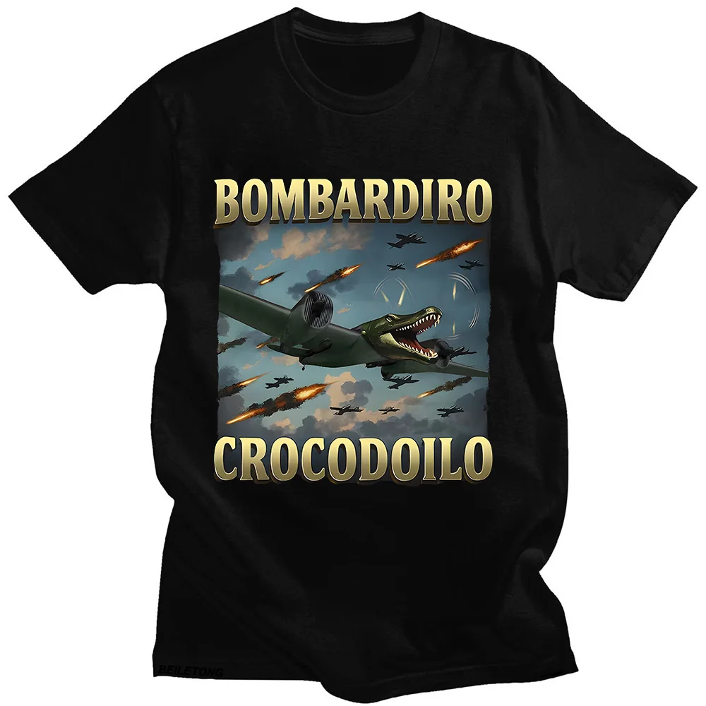 

Забавные удобные футболки Bombardiro Crocodilo Brainrot, странные футболки с мемами для мужчин и женщин, модный хлопковый топ в стиле Харадзюку, футболка с крокодилом Y2K