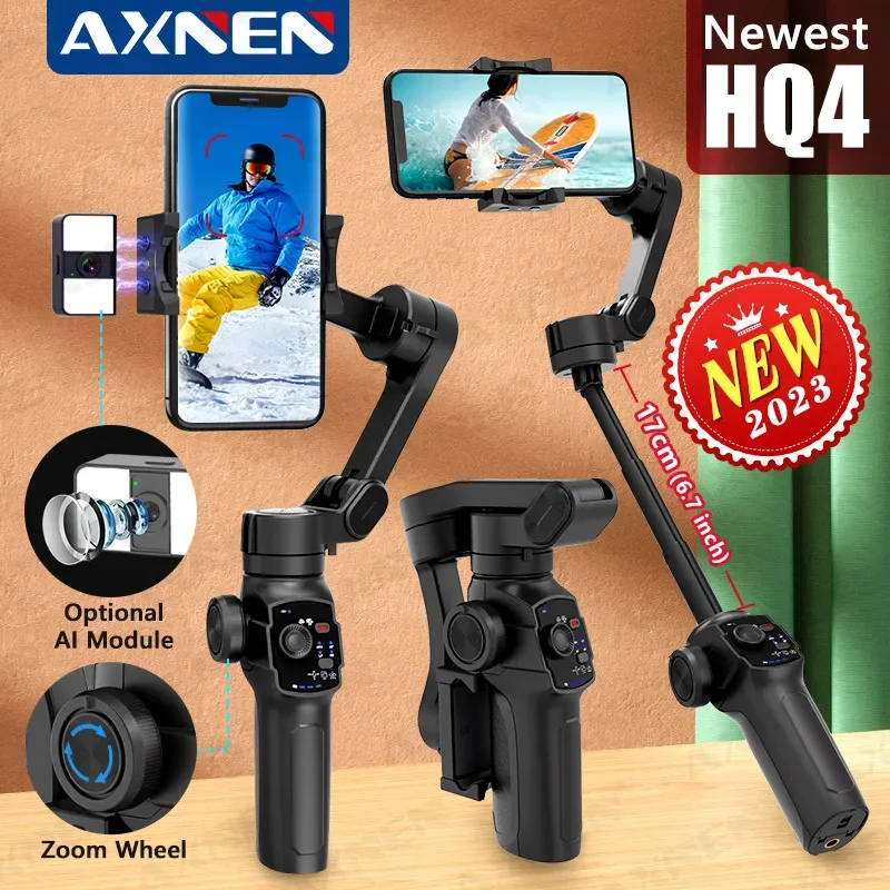 Gimbal Portátil de Eixos Estabilizador de Smartphones ai Rastreamento Inteligente para Iphone 14 Pro Xiaomi Huawei Vlog Axnn-hq4
