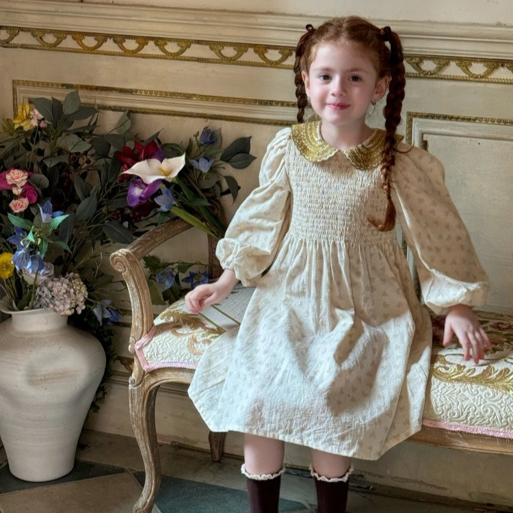 

Girls Skirt 2025 Autumn and Winter New Children's Clothing Baby Embroidery Lapel Cotton and Linen Dress Casual Simple All Match