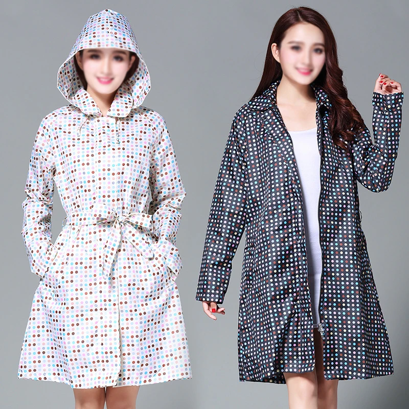 Women Print Full Length Walking Jacket Waterproof Hooded Raincoat Fashion Light Poncho Outdoor Work Trekking Trenchcoat Slicker 