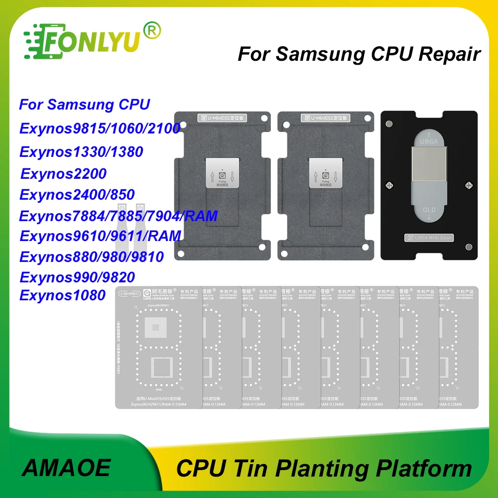 

AMAOE CPU Reballing Stencil Template Station for Samsung Exynos 1080 1330 2400 7885 980 990 Chip Rework Motherboard Repair Tools