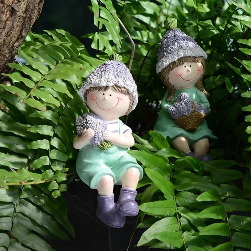 Pastoral Style Doll Ornaments, Cute Cartoon, Garden Decoration, Balcony Resin, Boys and Girls, Courtyard Desktop Handicrafts