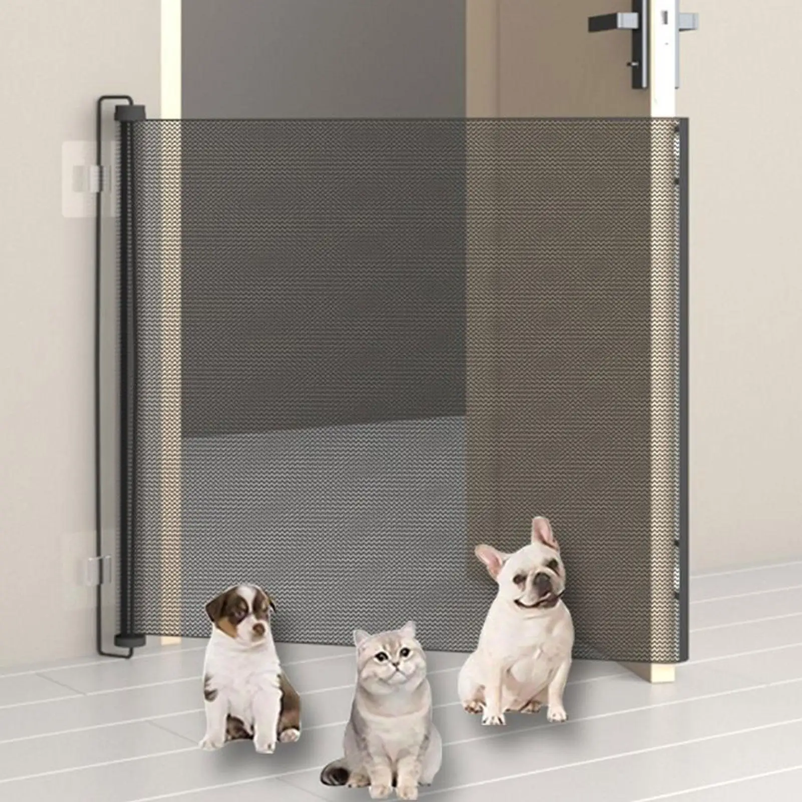 Puerta retráctil para interiores, puertas retráctiles para mascotas, partición de puerta de escalera para perros, red a prueba de niños, deflector para gatos sin taladro para cubierta de cocina