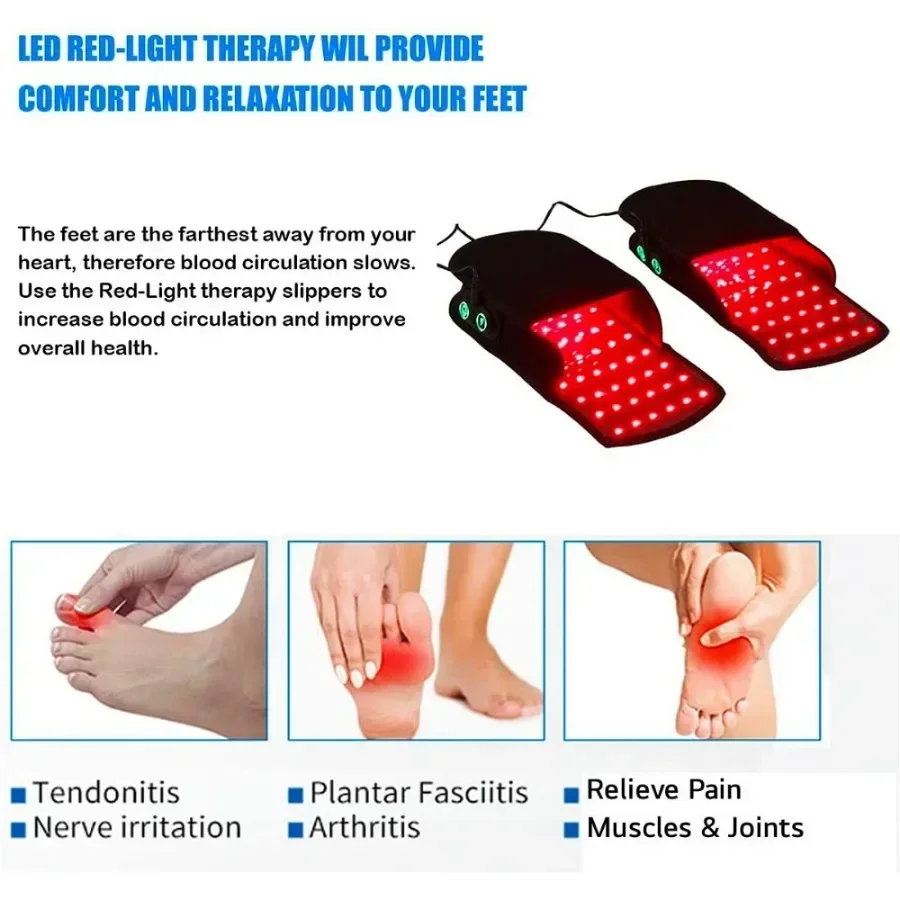 2024 new arrival built-in battery portable 660nm 850nm infrared red light therapy Home Portable Slippers