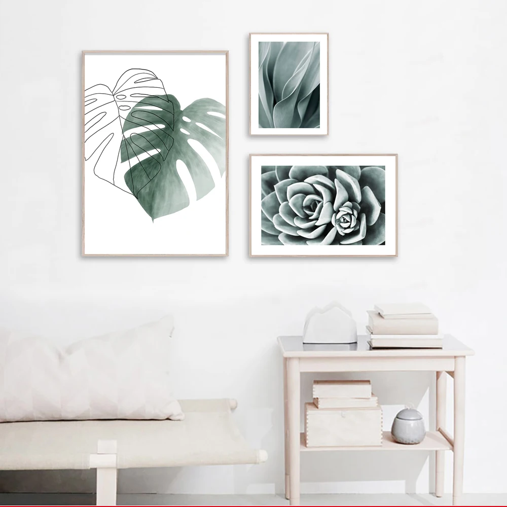 French Palm Leaf Agave Leaves Wall Art Canvas Painting Mint Green Succulent Posters and Prints Decor Picture Modern Home Decor