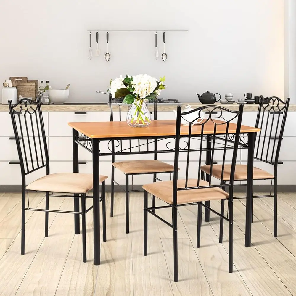 

Винтажный обеденный набор из 5 предметов: стол с деревянной столешницей и мягкими стульями для дома и кафе