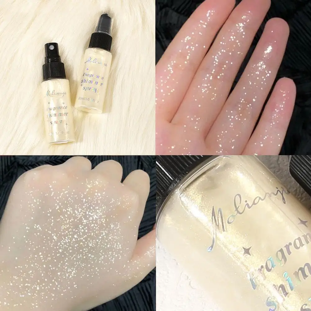 30 ミリリットルフレグランスシマーグリッタースプレーシャイニング明るくハイライターパウダースプレー長期的な体毛ハンドネック服