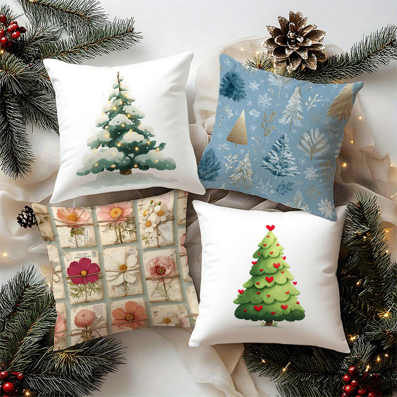 Christmas Tree Throw Pillow Covers attern Cushion Cover Suitable for Sofa Bedroom Car Pillow Cover