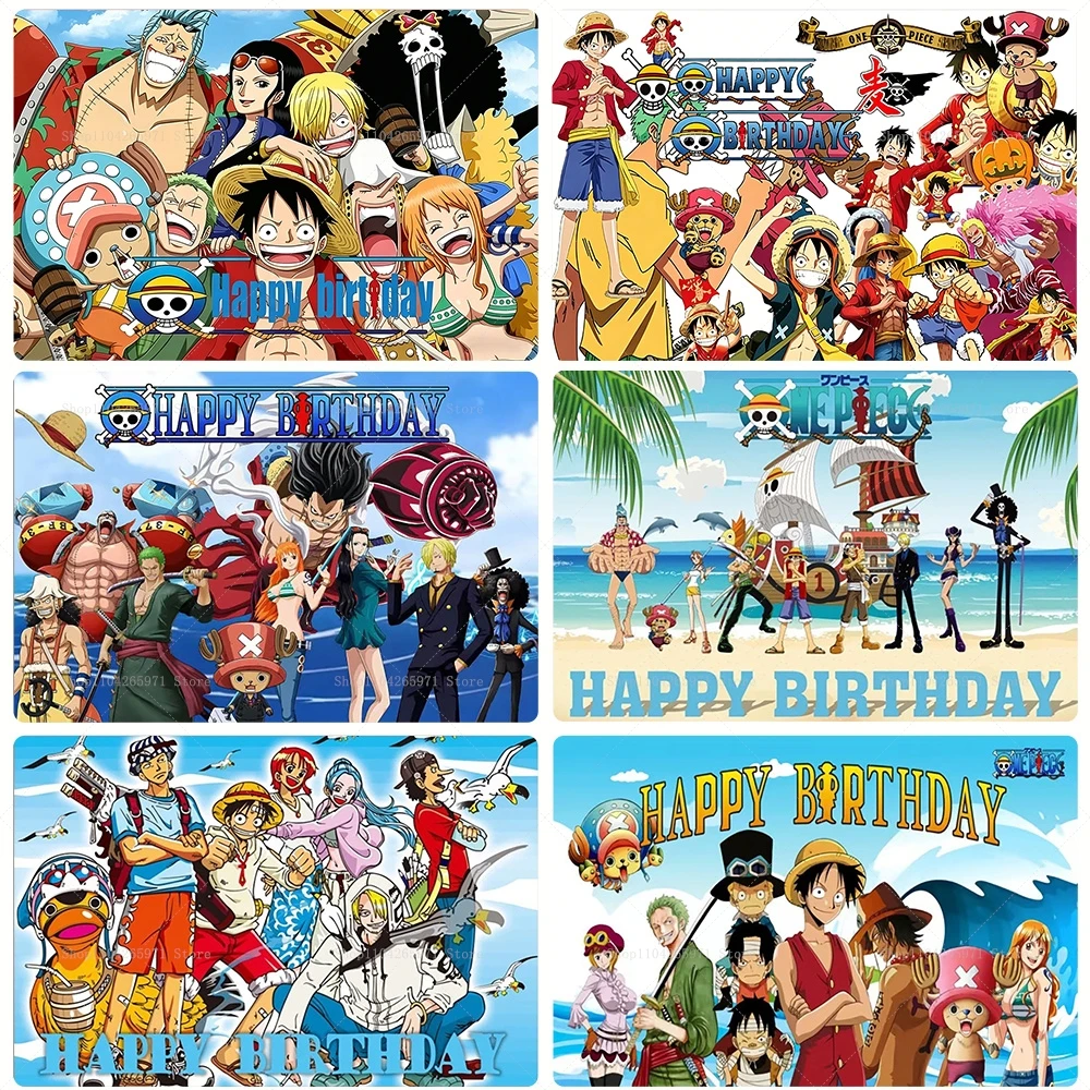 Bandai One Piece Luffy Party-Hintergrund, Strohhut-Piraten-Dekoration für Jungen, Kinder, alles Gute zum Geburtstag, Schlafzimmer, Fotostudio, Banner, Poster