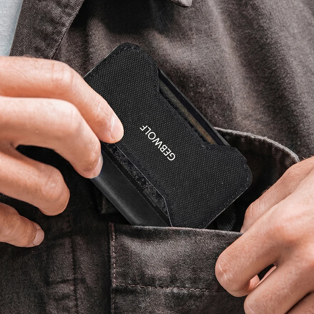 Schlanker Kartenhalter aus Leder Kleine Vordertaschen-Geldbörse mit Magnetverschluss RFID-Blockierung Minimalistisches Kartenetui – Detail 6