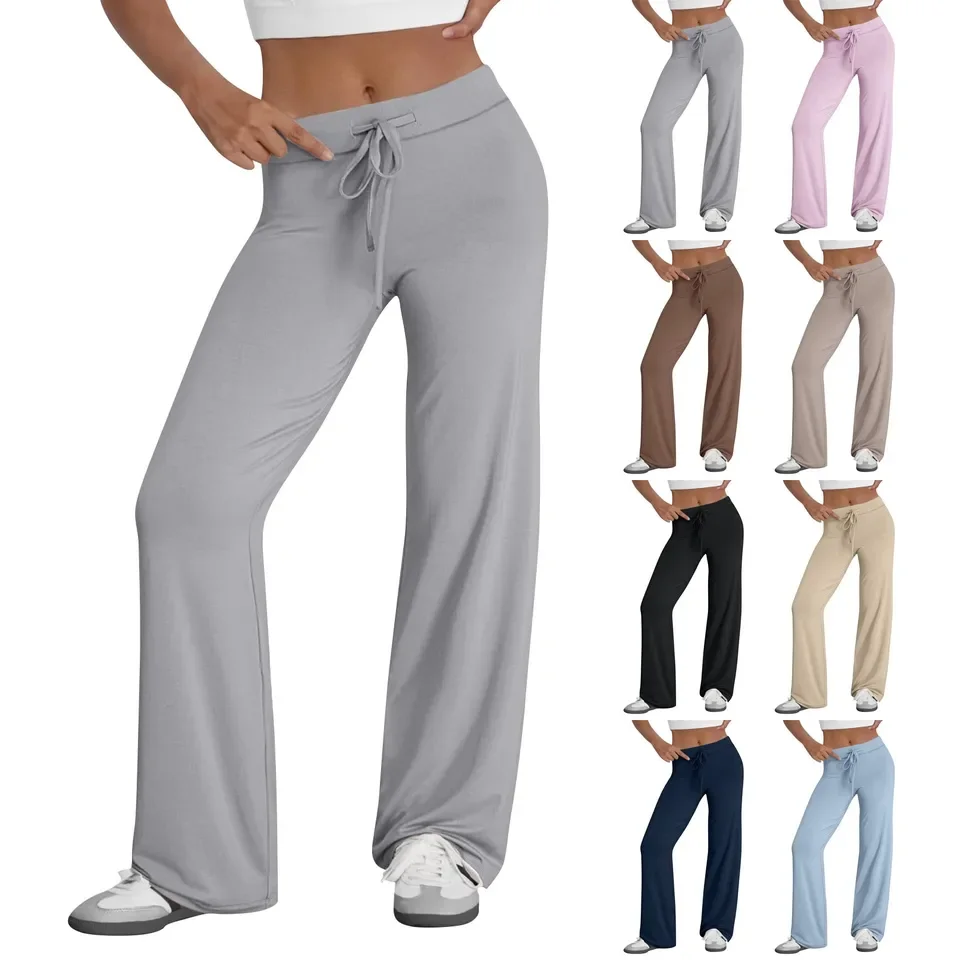 Trendy With Pockets Wide Leg Trousers Yoga Pants For Women Workout Leggings Stretchy Casual Pants With Pockets VêTement Femme
