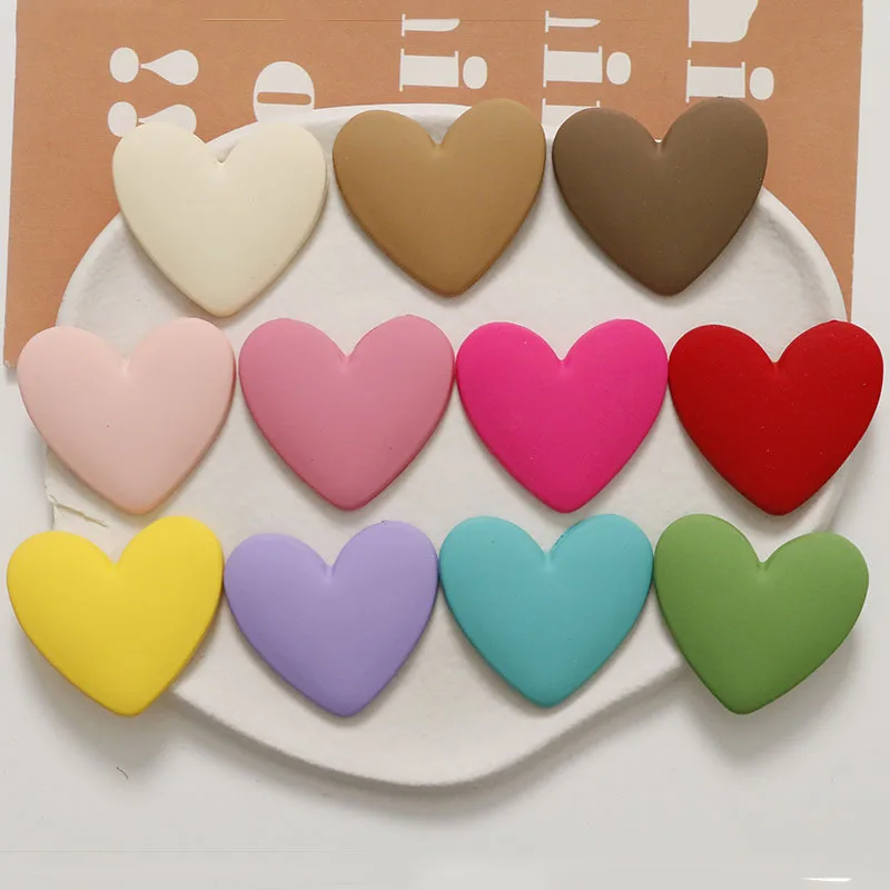 

Rubber Solid Candy Colors Flatback Love Heart Resin Cabochon Patch Stickers Ornament Accessories Cameo Buttons 33*37mm 60pcs