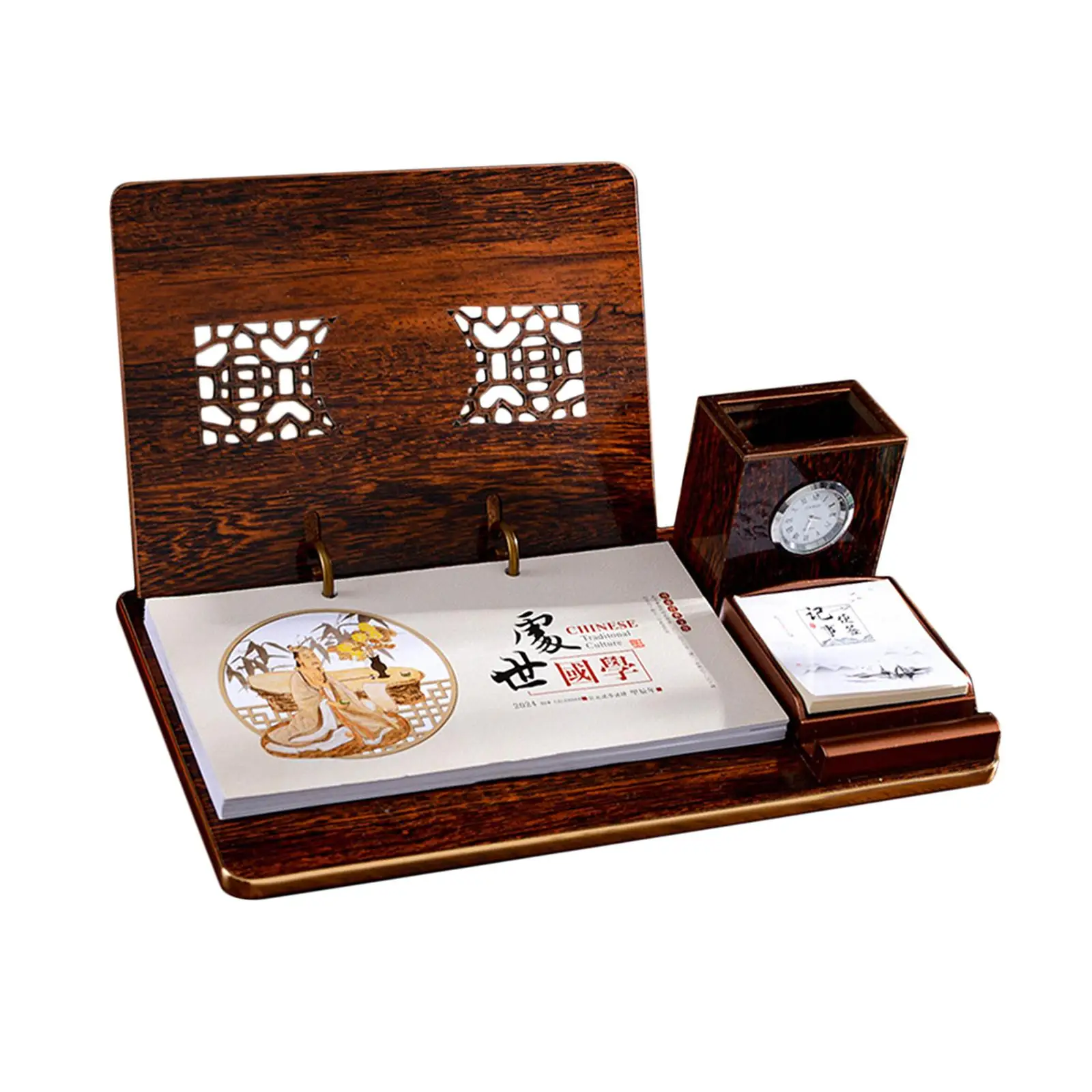 2024 Desk Calendar with Pen Holder Note Clock Desktop Calendar Memo Pages Organizing and Planning for Tabletop New Year Business