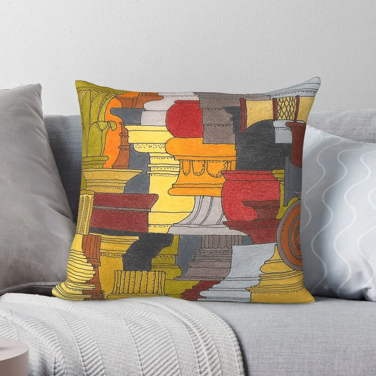 Columns Greek Roman Architecture Square Pillowcase Polyester Linen Velvet Creative Zip Decor Sofa Seater Cushion Case