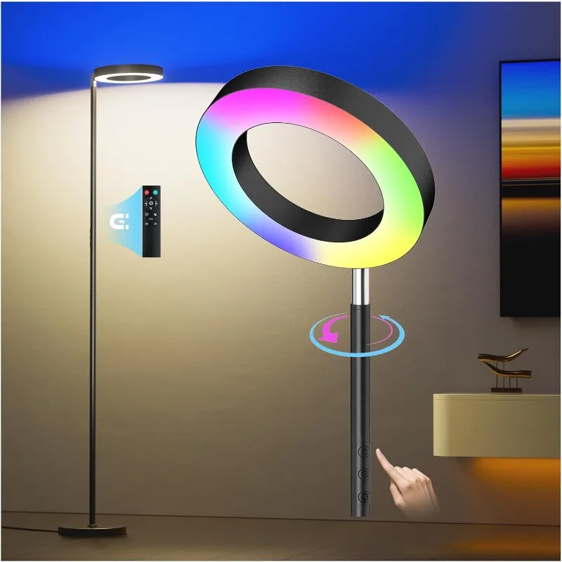 

Dual-Sided Floor Lamp, 42W 2800LM Bright Dimmable LED Standing Lamp with Remote Control, 350° Rotatable Head, Modern