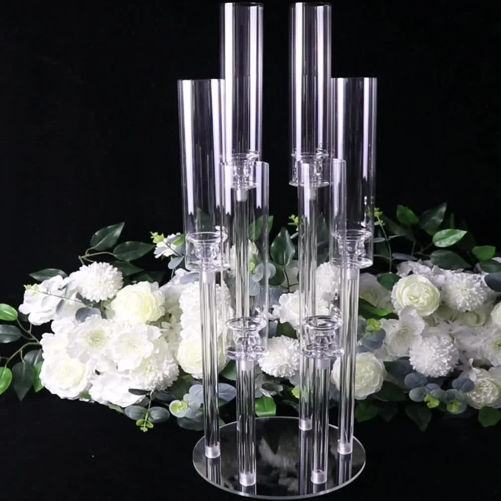 1PC 26.7 Inch 6 Arms Clear Acrylic Candle Holder, Wedding Decoration Candlestick , Table Decoration Centerpiece Candelabr