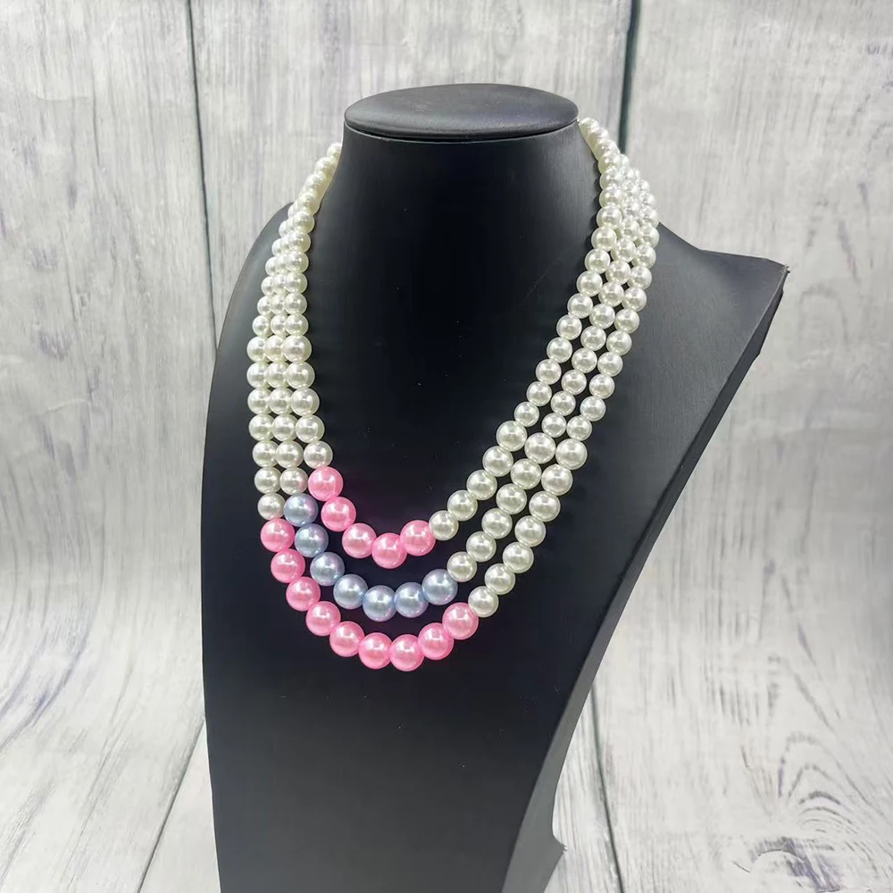 Hot sale custom Multi layers statement Necklace Women Gamma Phi Delta Pink Light Bule long Pearl Necklace