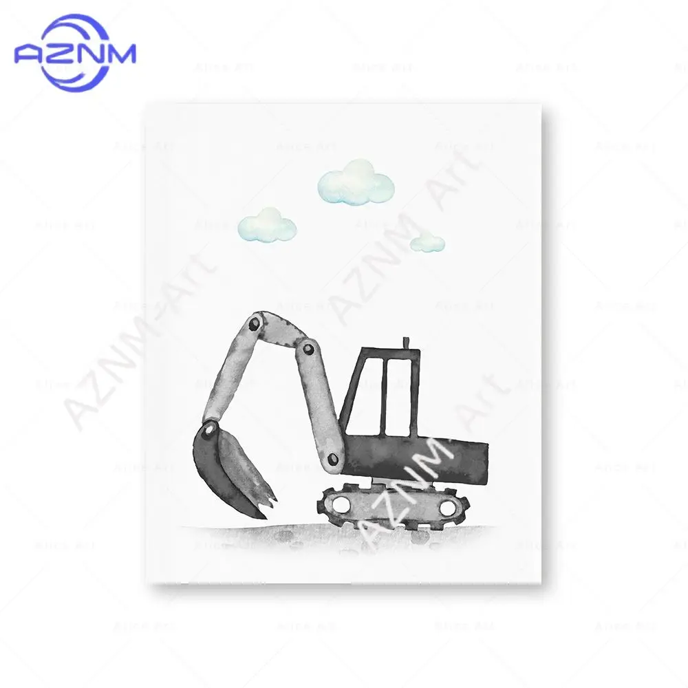 1Pc/6Pcs Cartoon Construction Fire Truck Nursery Poster Print Canvas Painting Color Excavator Wall Art Baby Bedroom Home Decor