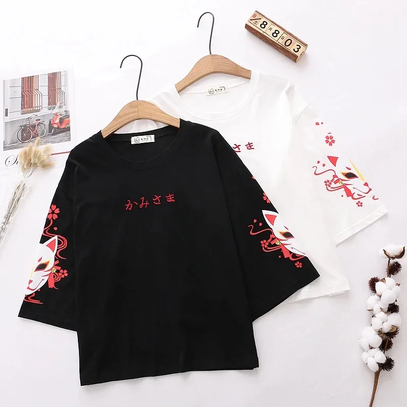 Anime Cosplay Costume T Shirt Fox Printed Lolita Women Girl Harajuku Spring Black Top Skirt Summer Clothing