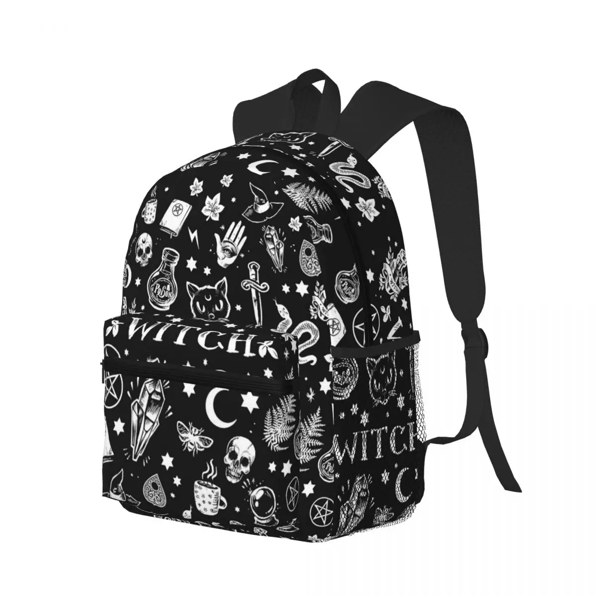 Witches Magic Tattoo Cat Snake Skull Moon Stab Magic Symbol Student Backpack School Bag Daypack for Unisex Bookbag Shoulder Bags