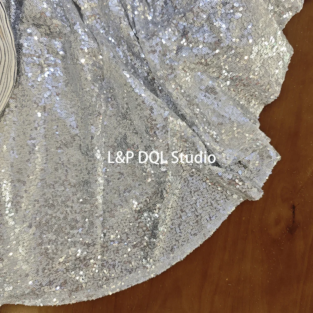 Silver Evening Dress Mermaid Shining Sequins with Pearls Party Dress Sweetheart Zipper Back Sweep Train Prom Gown L&P DQL Studio