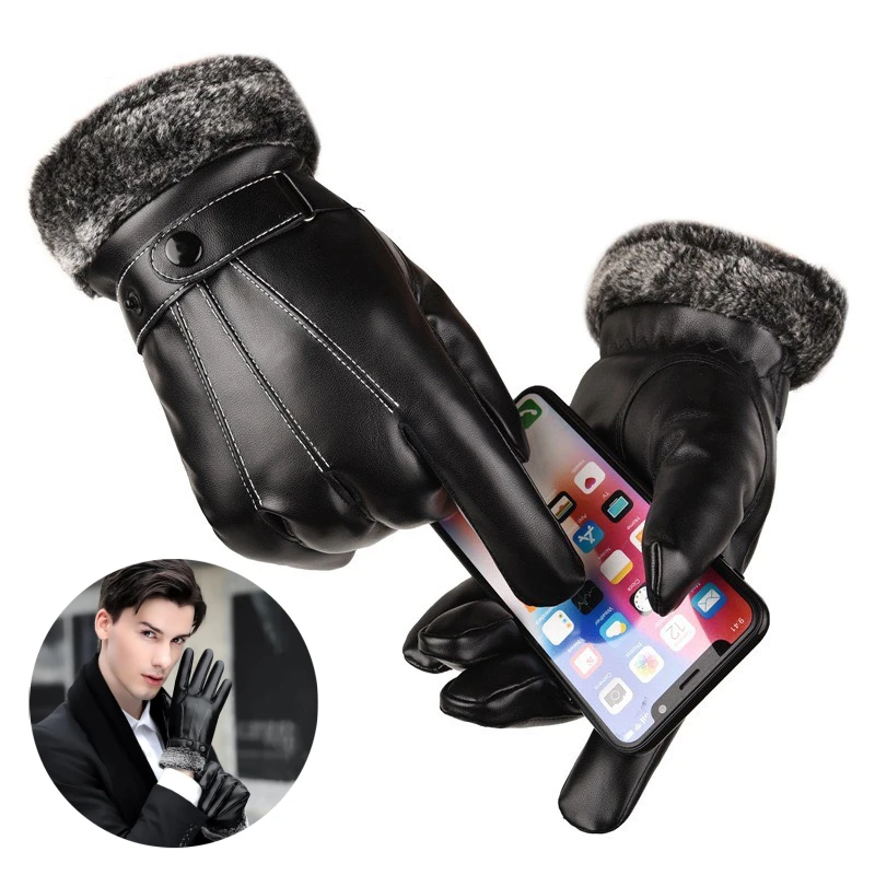 New Winter Gloves Men Women Black PU Leather Cashmere Warm Driving Gloves Mittens Touch Screen Waterproof Tactical Gloves