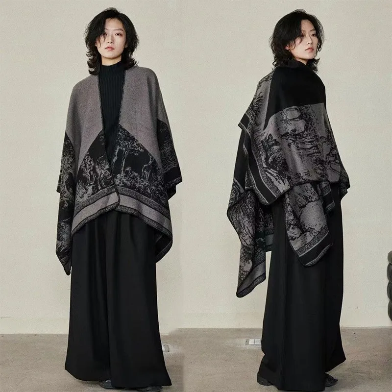 Ethnic style travel large shawl summer high-end outerwear decorative shawl faux cashmere warm split cape cape