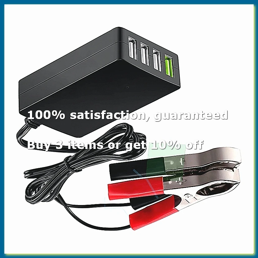 Portable DC with Battery Clip, 12V/24V To 5V 4-Port USB Charger Multiport Adapter Other Smart Phone & Tablets-A27I