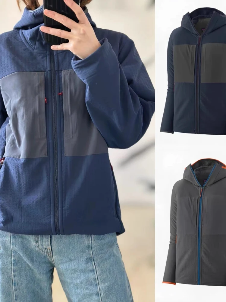 

Легкая уличная куртка-худи серии R2 с длинными рукавами, в стиле колор-блок, модная, в клетку, для весны и осени, из полиэстера, повседневная