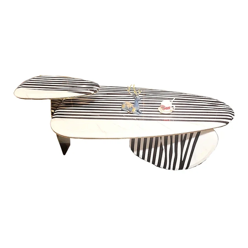 

Light luxury stainless steel high and low zebra tea table marble coffee table combination metal