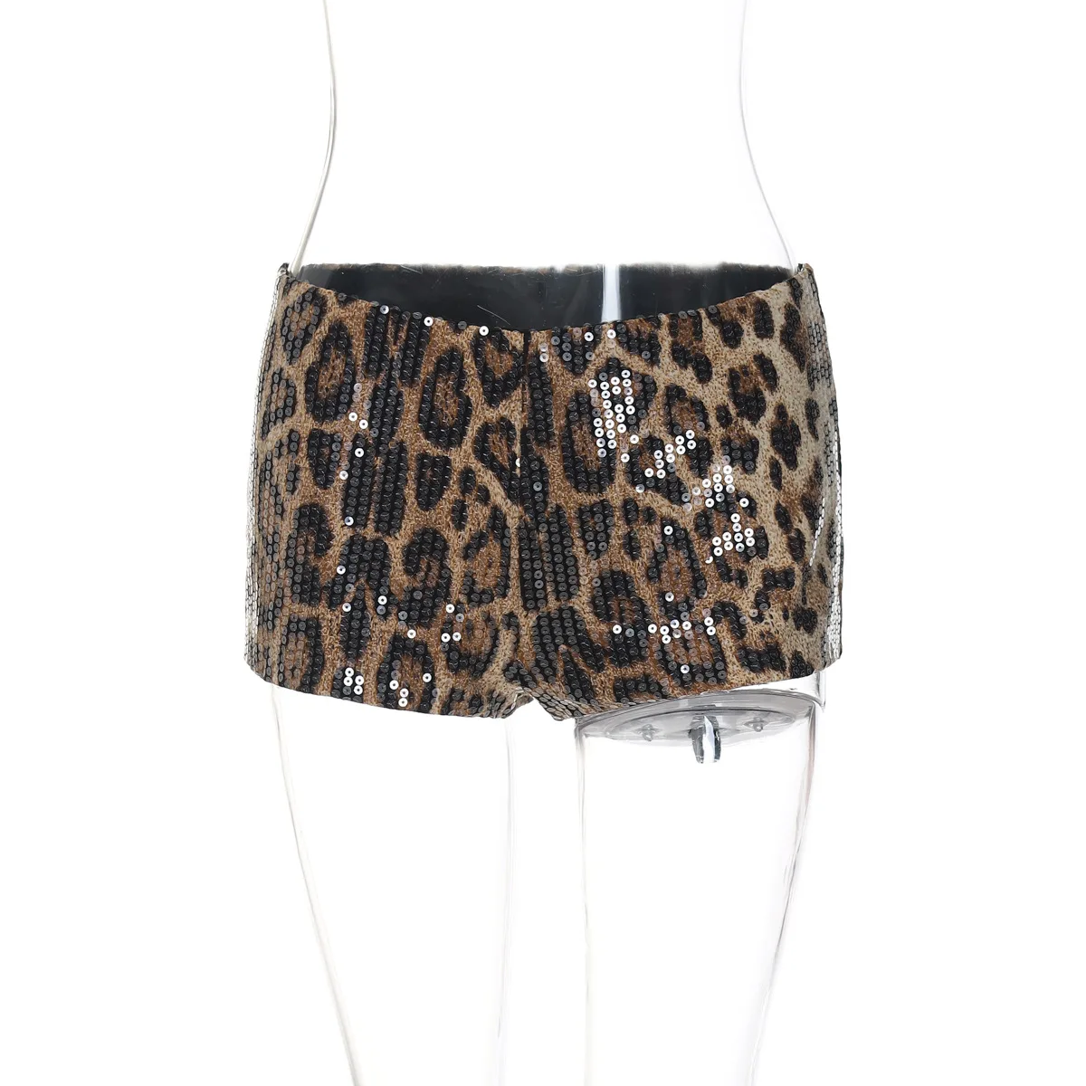 Leopard Print Sequins Patchwork Shorts Women 2024 Autumn Zipper Skinny Trend Sexy Chic Mini Bottoms Party Club Streetwear