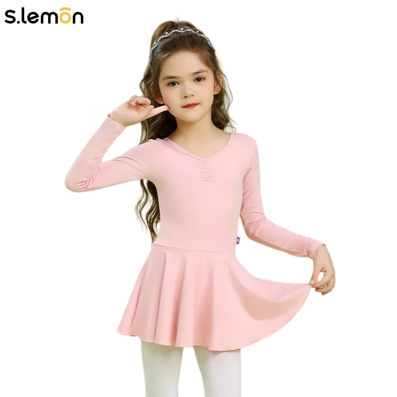 

Детское танцевальное платье-купальник с длинным рукавом – с бантом на спине, цельное, для балета и китайских танцев