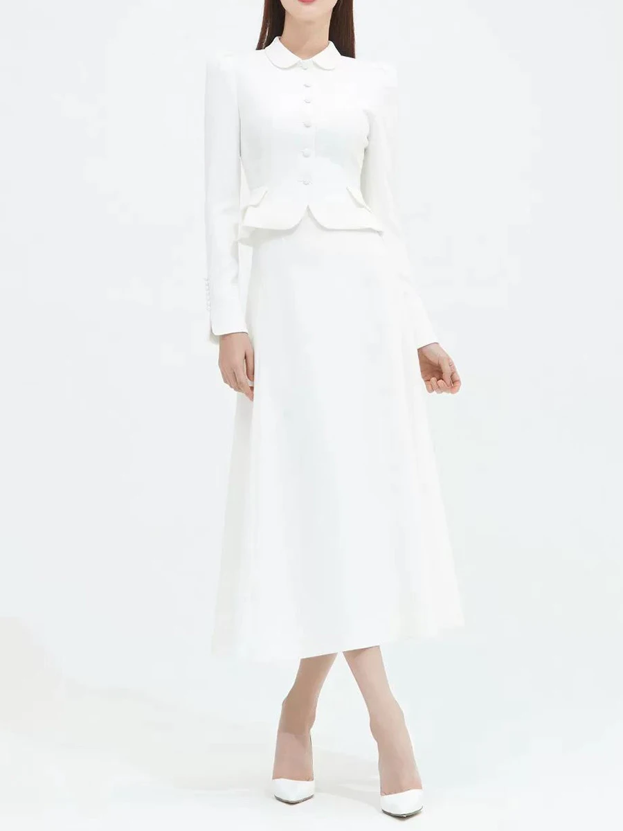 TWOTWINSTYL 여성용 우아한 투피스 세트, 라펠 긴 소매 스플라이스 버튼 코트, 하이웨이스트 롱 스커트 세트 여성 의류