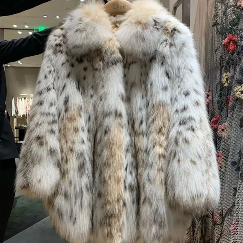 Streetwear Winter New Women\'s Leopard Print Fur Coat Warm Thick Girl Tide Fashion Mink Imitation Fox Fur Grass Clothes Female