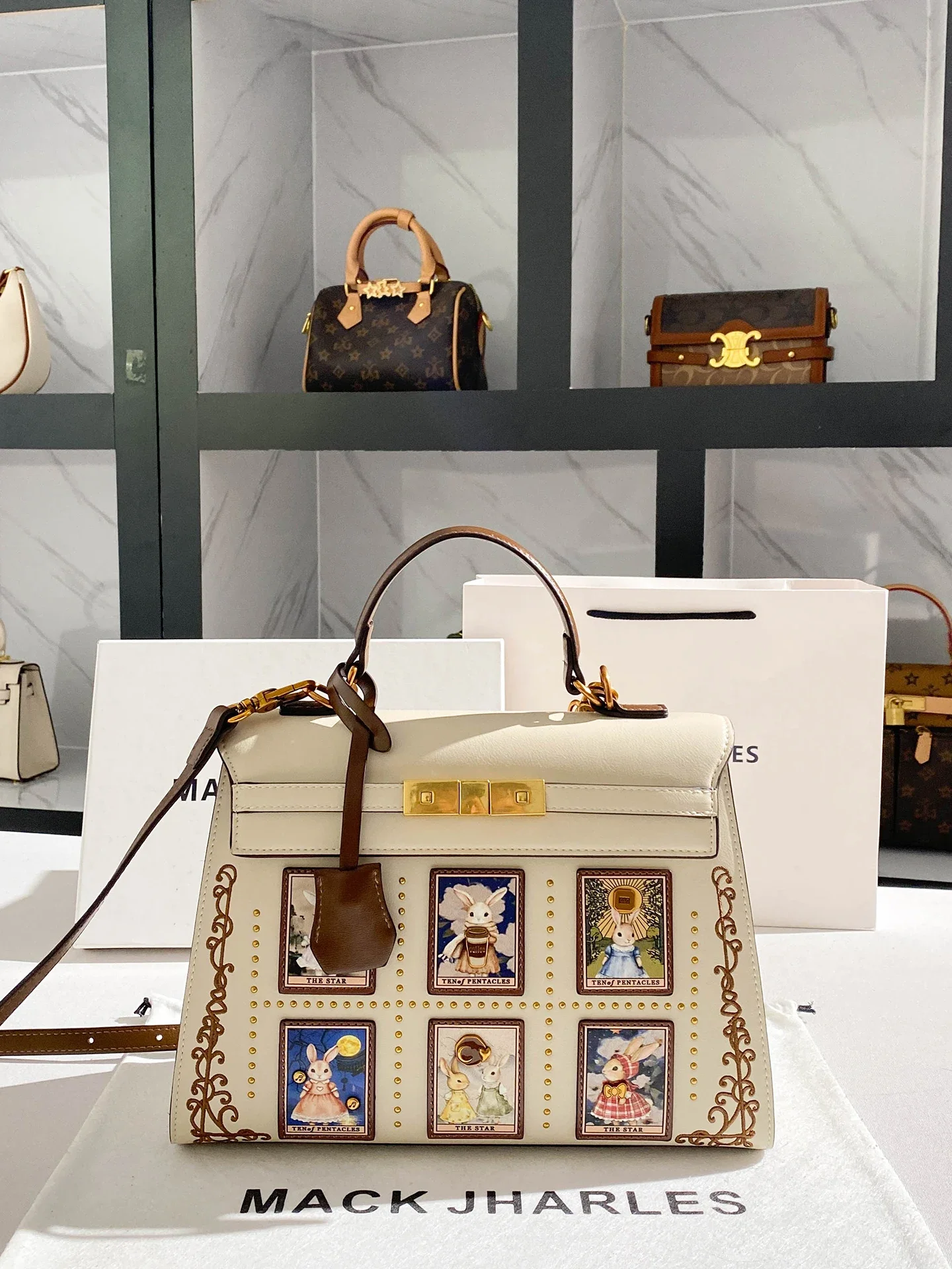 

Luxury and Original Handheld Bags with Delicate Embroidery Printing 2025 Winter New Fashion and Cute Cartoon Rabbit Shoulder Bag