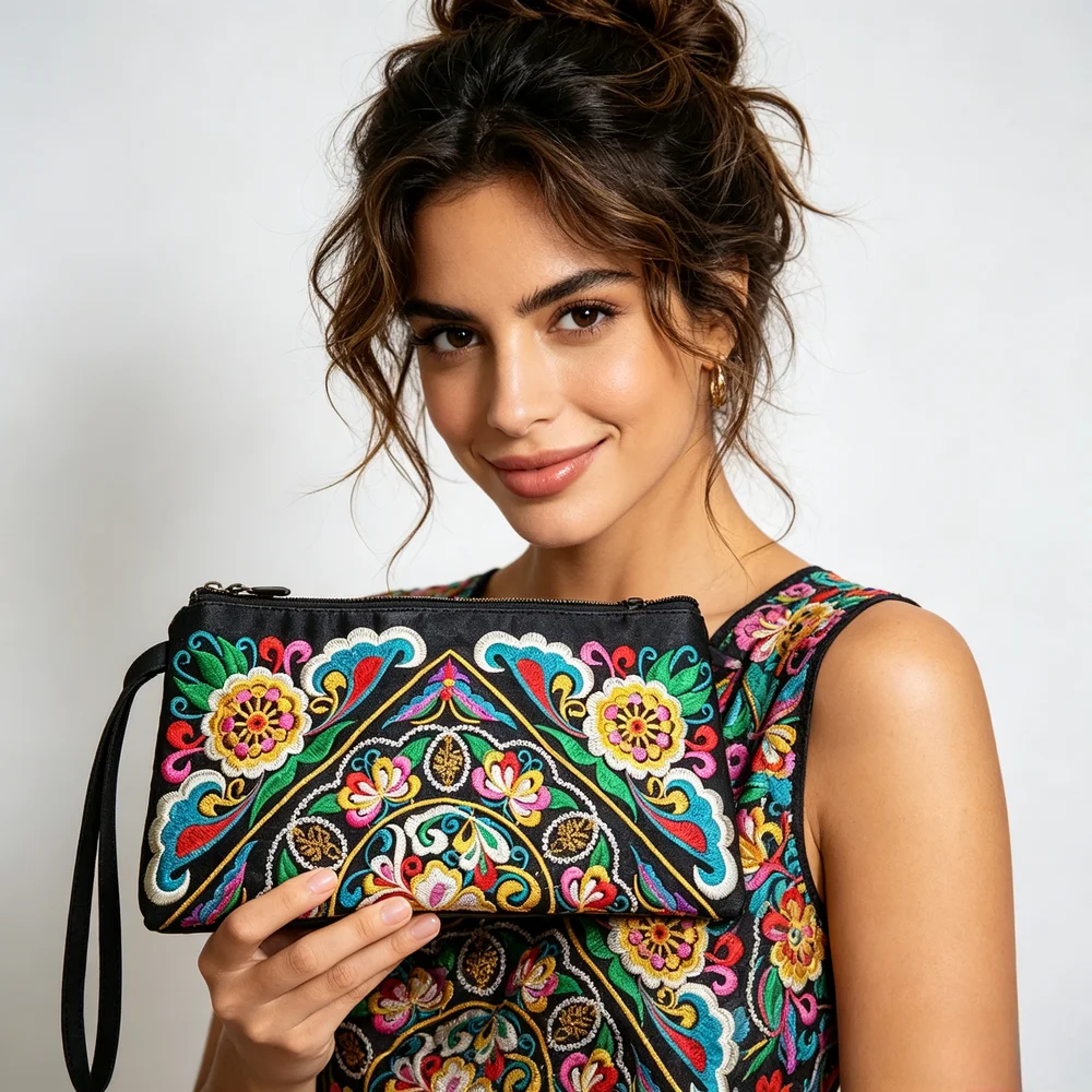 Embroidered Ethnic Rectangular Purse Bag – Handcrafted Folk Pattern Pouch, A Unique Evening & Daytime Accessory