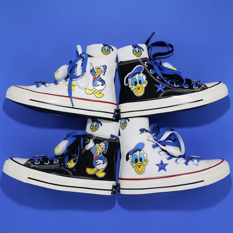 Disney Donald Duck Daisi Canvas Schoenen Mode Schattige Cartoon Student Sport Casual Hoge Schoenen Paar Schoenen Mandarijn Eendenschoenen