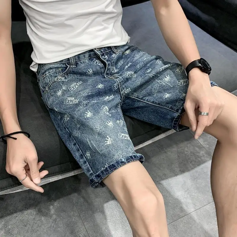 Menswear Luxury Man Clothing Brand Men's Casual Denim Shorts Trendy Printing Summer Thin Outer Pants 2026 New Short Pants Man