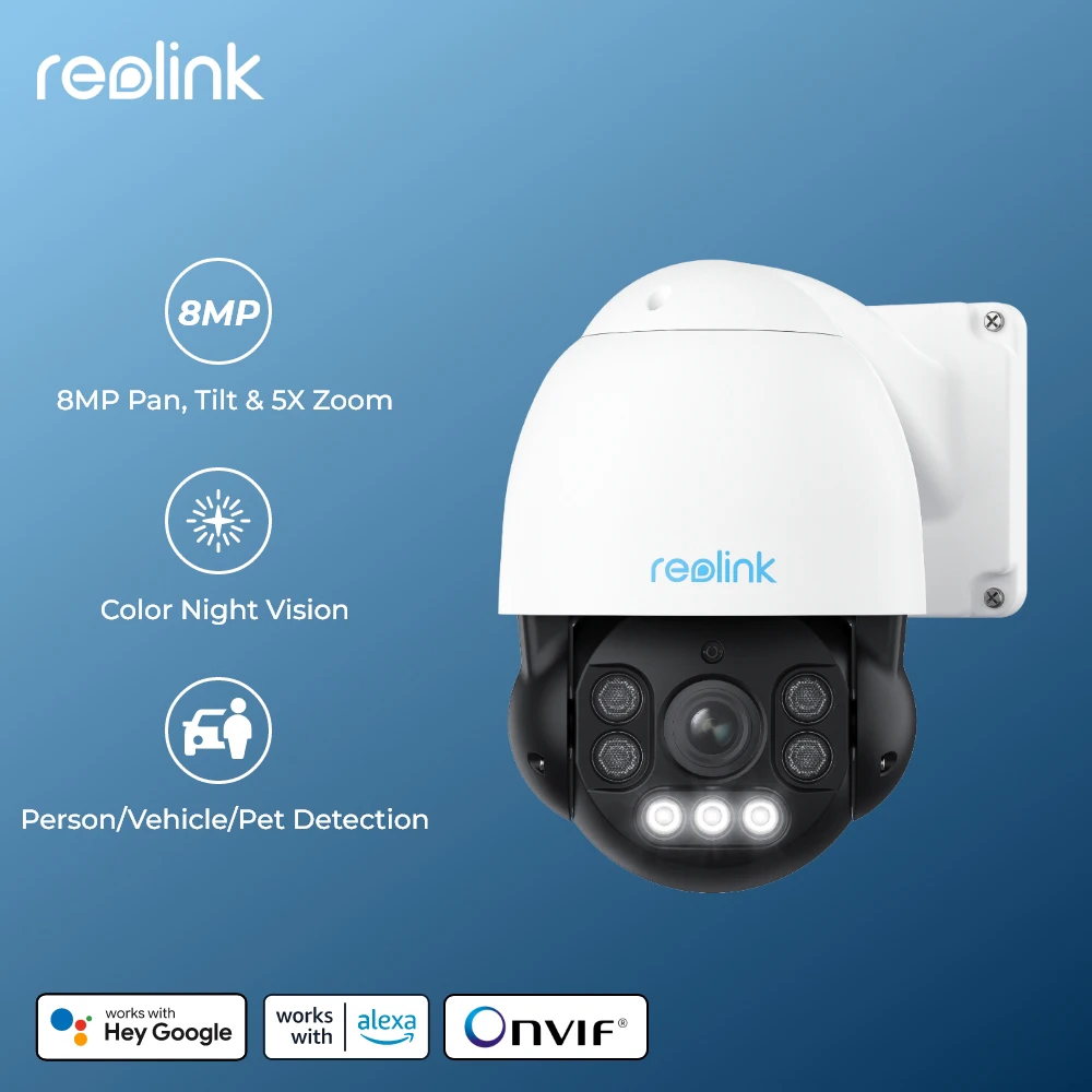 Reolink 8MP PoE IP Camera PTZ Pan/Tilt 5X Optical Zoom Human/Car/Pet Detection Color Night Vision 2-way Audio Security Camera