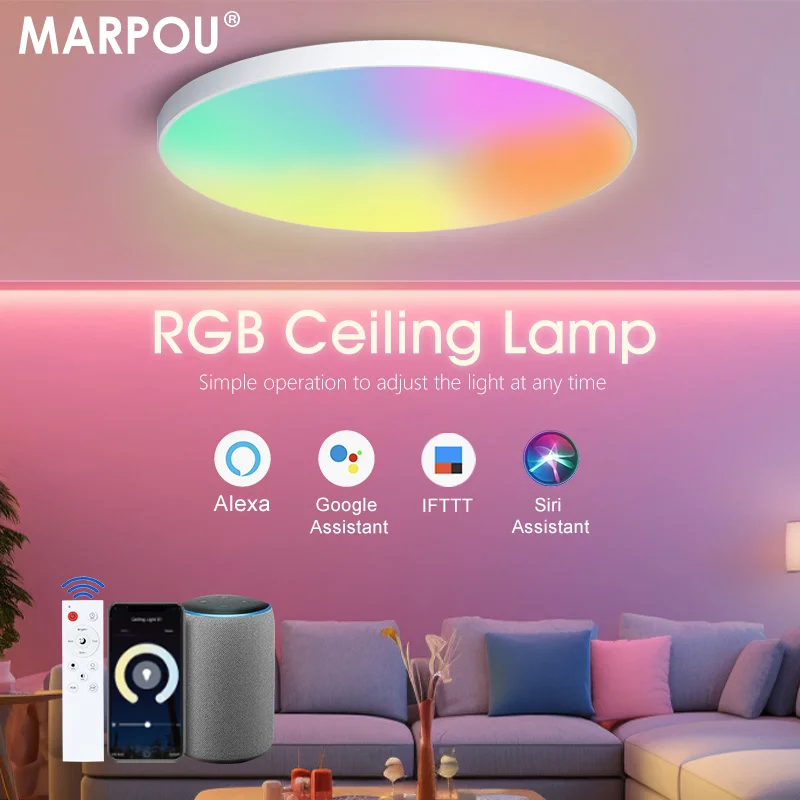 

MARPOU 48W RGB Ceiling Lamp Smart LED Lights APP Voice Control with Alexa Google Home Light for Home Bedroom Decoration Lustre