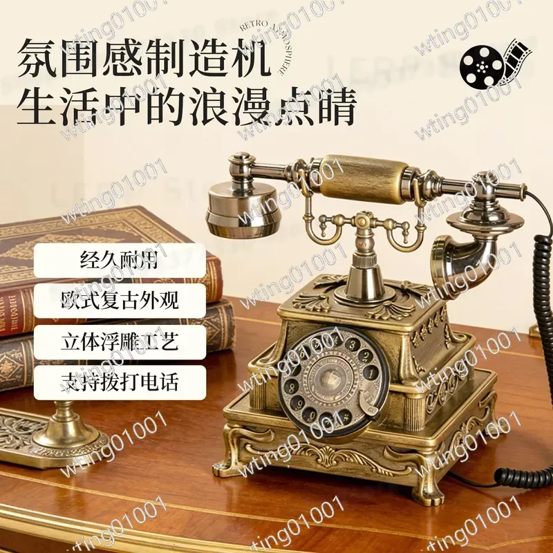 for Vintage Rotary Dial Telephone RJ11 Plug European Style Retro Fixed Landline Phone Classic Home Decor Antique Turntable