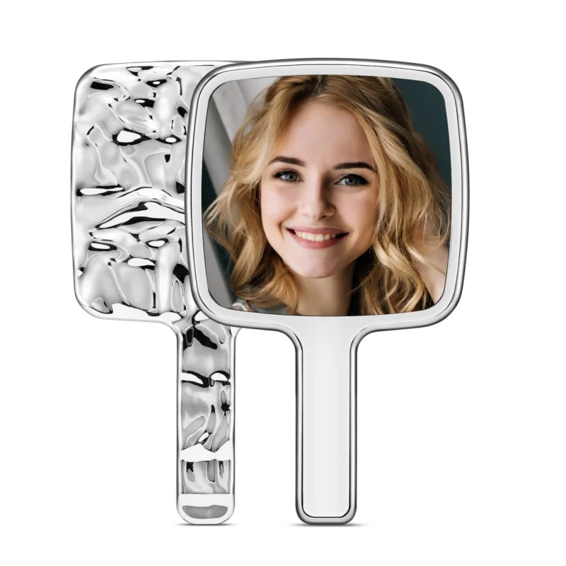 مرايا مكياج بمقبض عتيق، مرايا مكياج عالية الدقة محمولة مربعة الشكل، مرآة مكياج صغيرة مطلية بالكهرباء #2