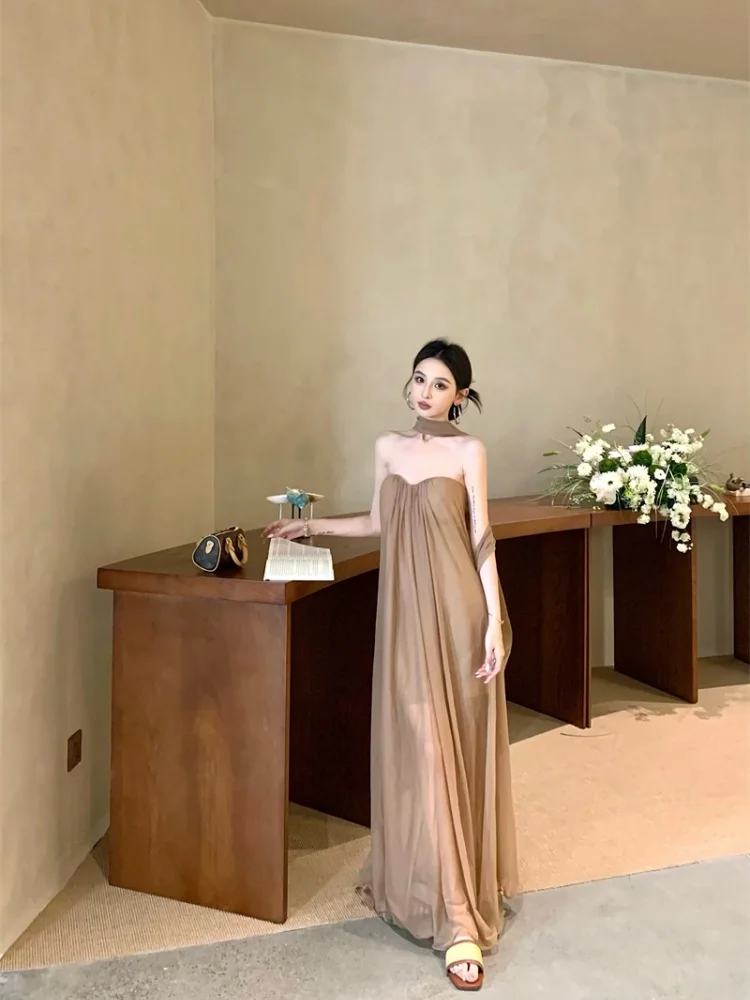 

Повседневное женское свободное длинное платье-саронг с завязками, с высокой талией, для осени и весны