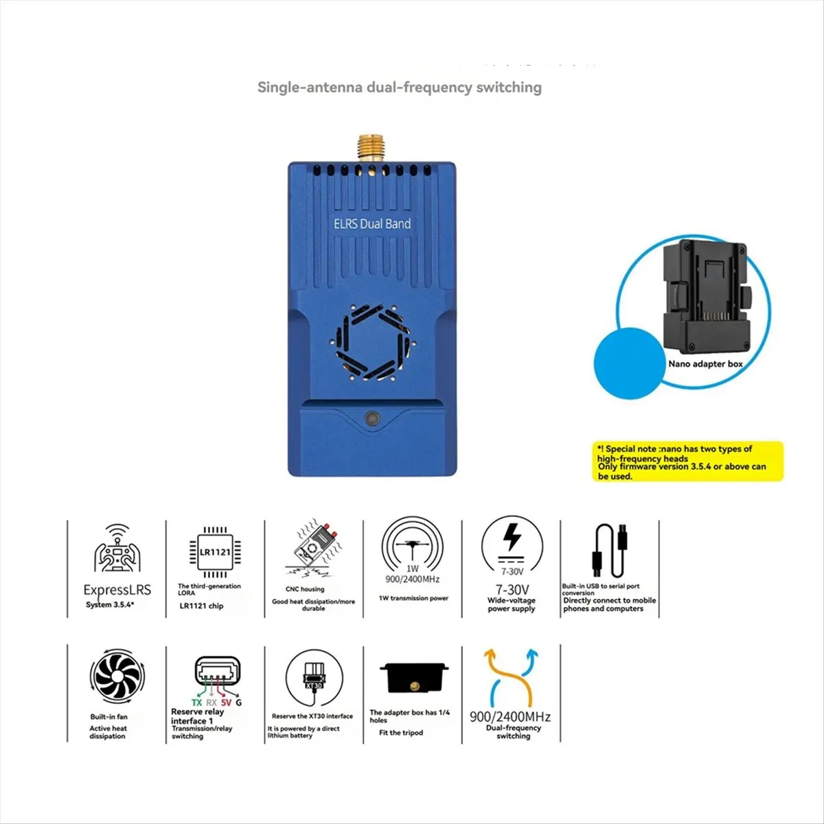 Top Sale C3 NANO TX 915M/2.4G Dual-Frequency Switching with Nano to Micro-Type Adapter Box for FPV Long Range Drone DIY Part